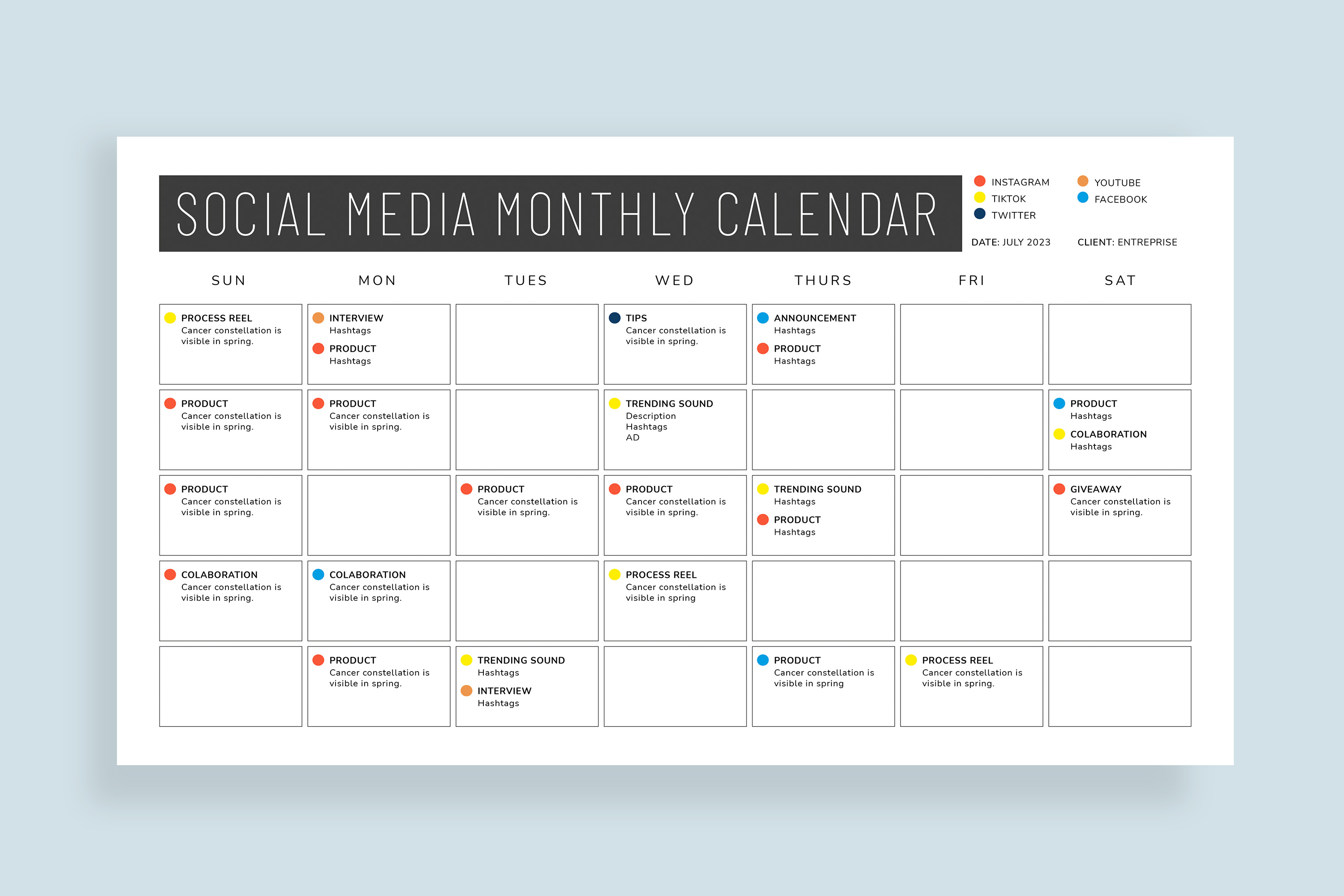 social media monthly calendar